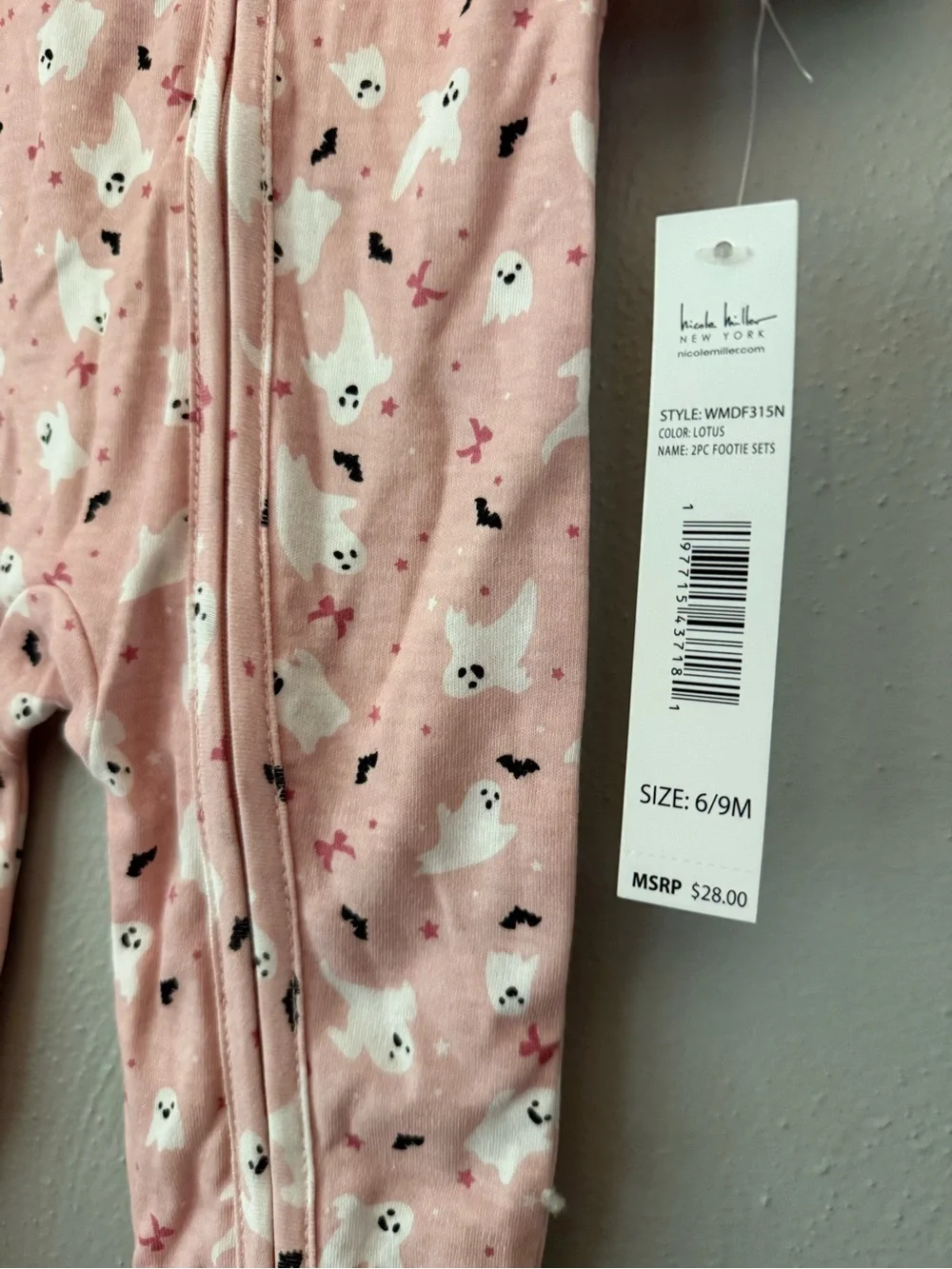 Pink Ghost-Print Fleece One-Piece for baby